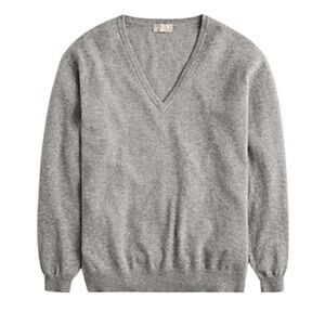 J CREW Cashmere V-Neck Boyfriend Long Sleeve Sweater Grey XS